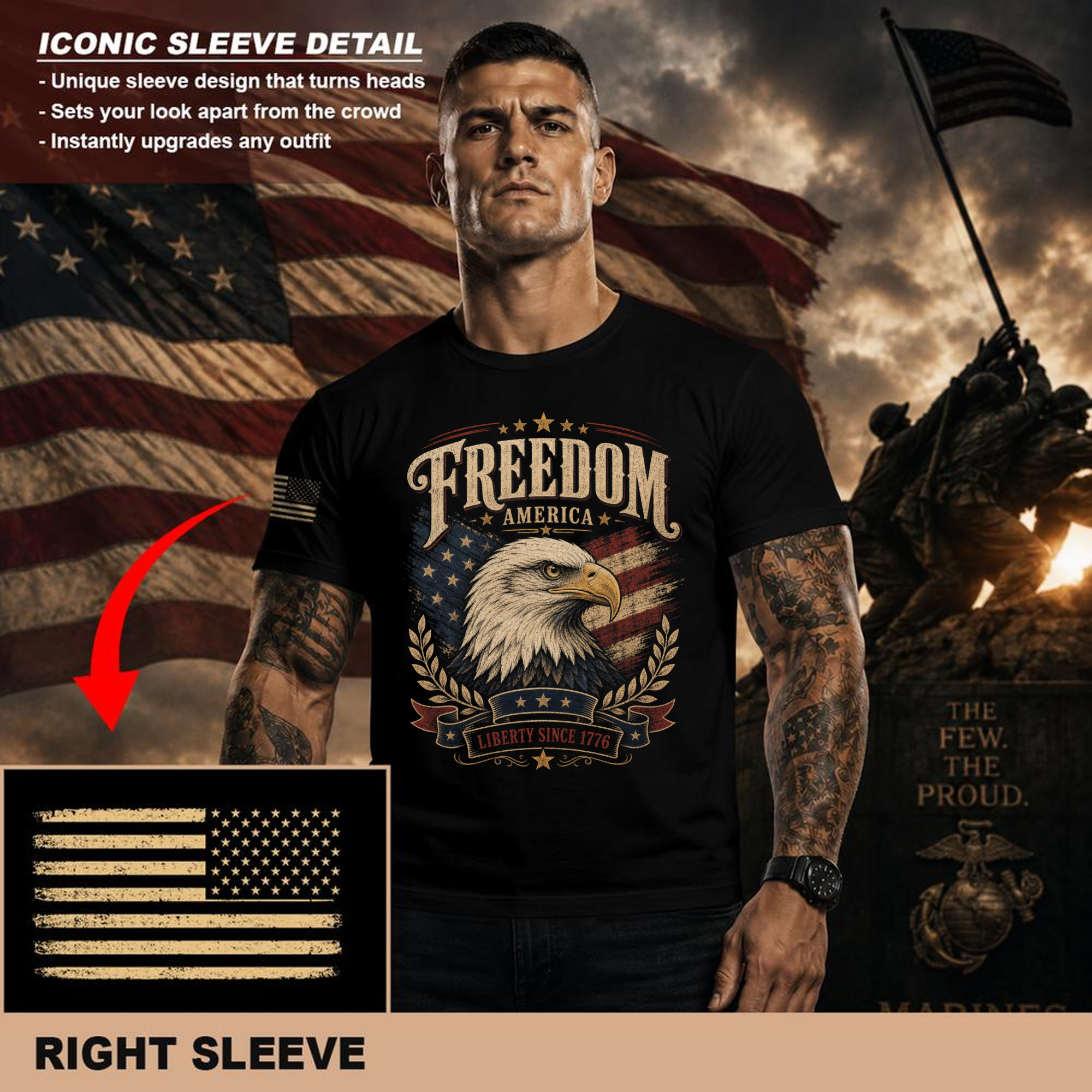 Patriotic Eagle Graphic T-Shirt - Independence Day Celebration Shirt