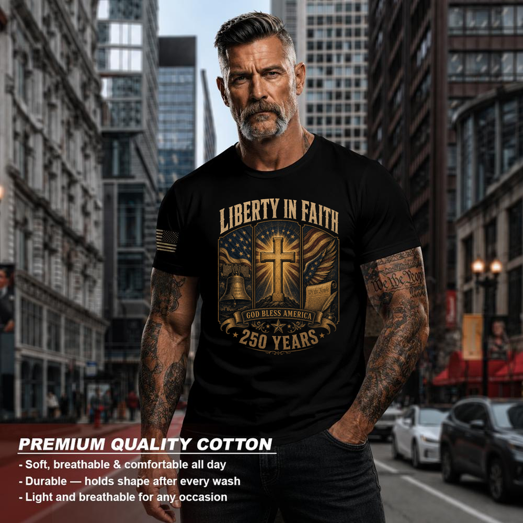 Patriotic Cross T-Shirt - Independence Day Faith Gift