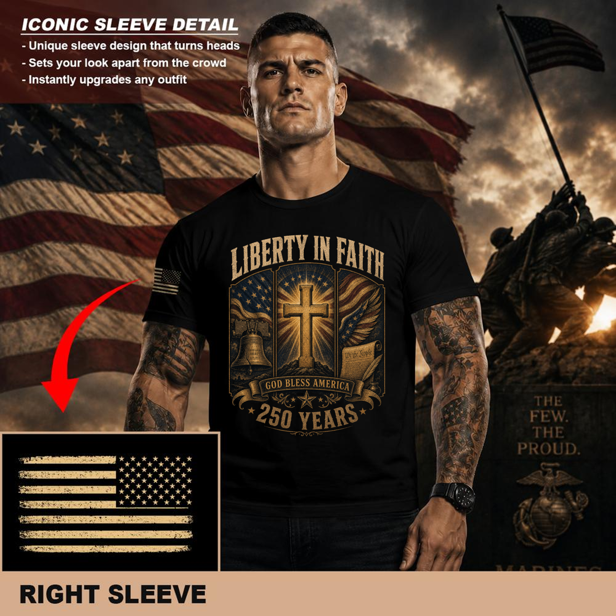 Patriotic Cross T-Shirt - Independence Day Faith Gift