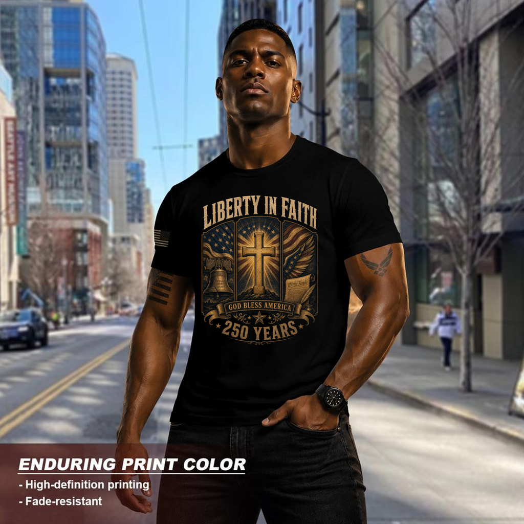 Patriotic Cross T-Shirt - Independence Day Faith Gift