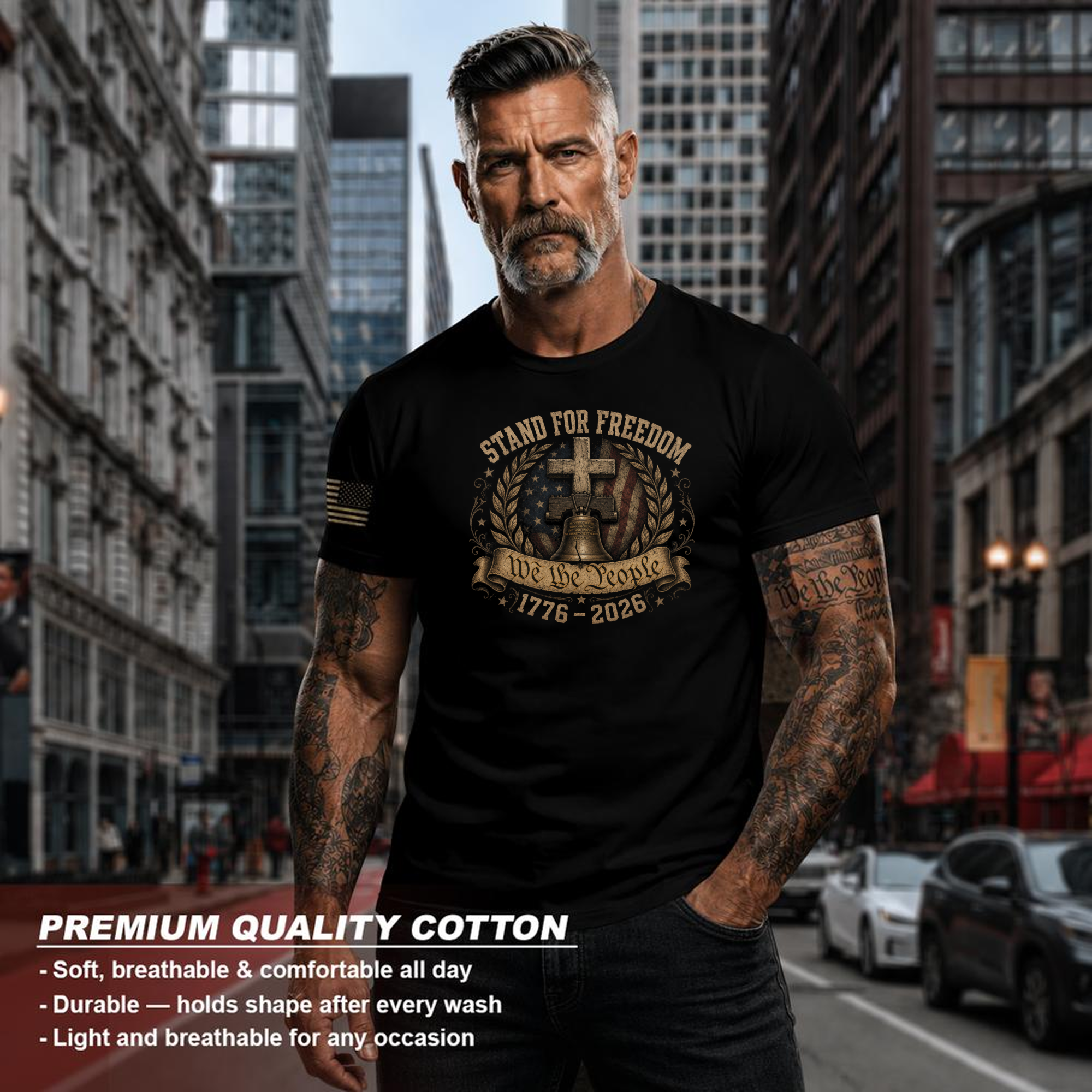 Patriotic Cross Red White Blue Graphic T-Shirt
