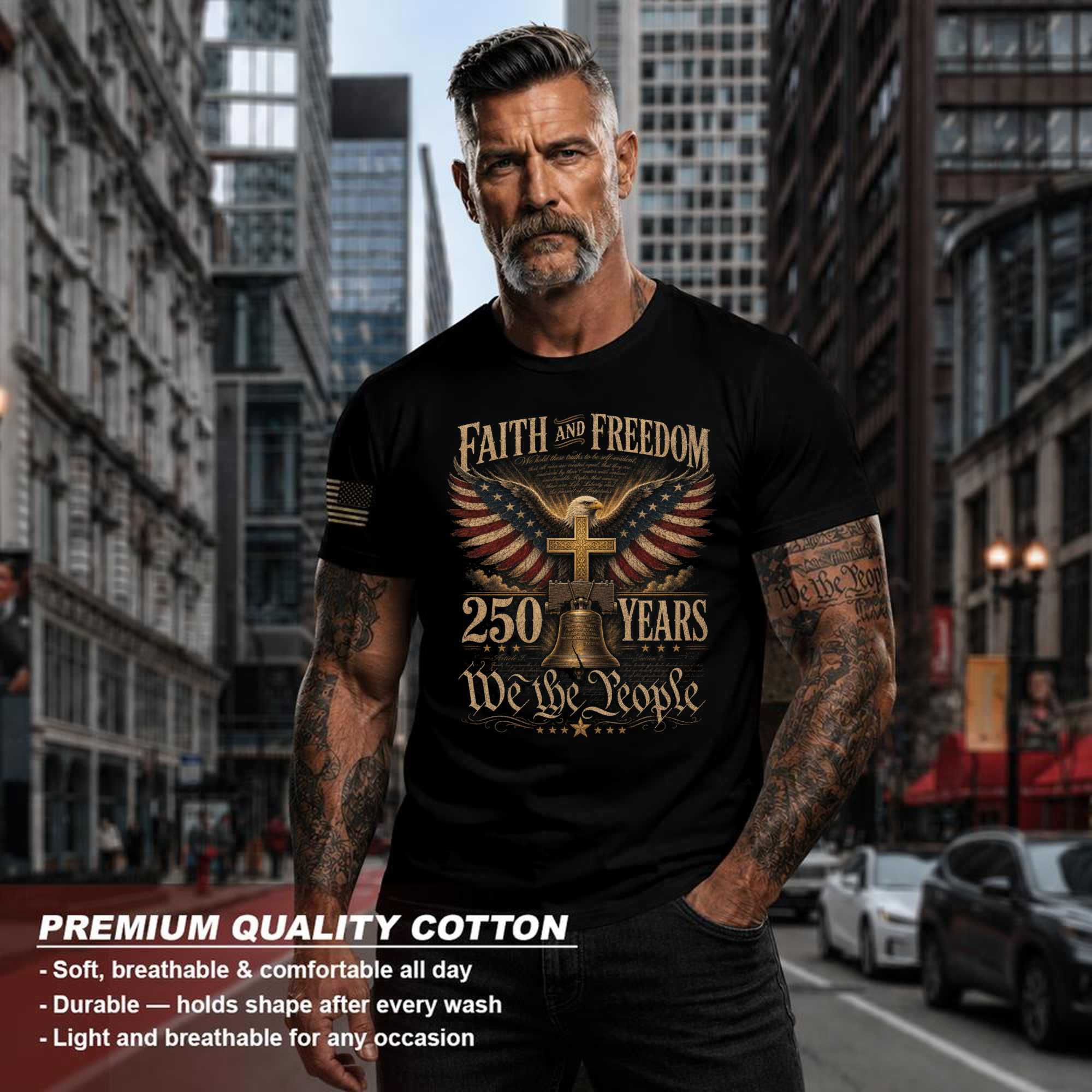 Patriotic Cross Patriot T-Shirt - Faith and Freedom Celebration Gift
