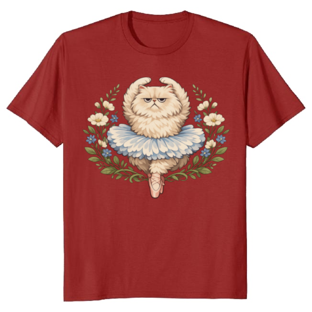 Fluffy Persian Cat T-Shirt - Sarcastic Cottagecore Ballet Gift for Cat Lovers
