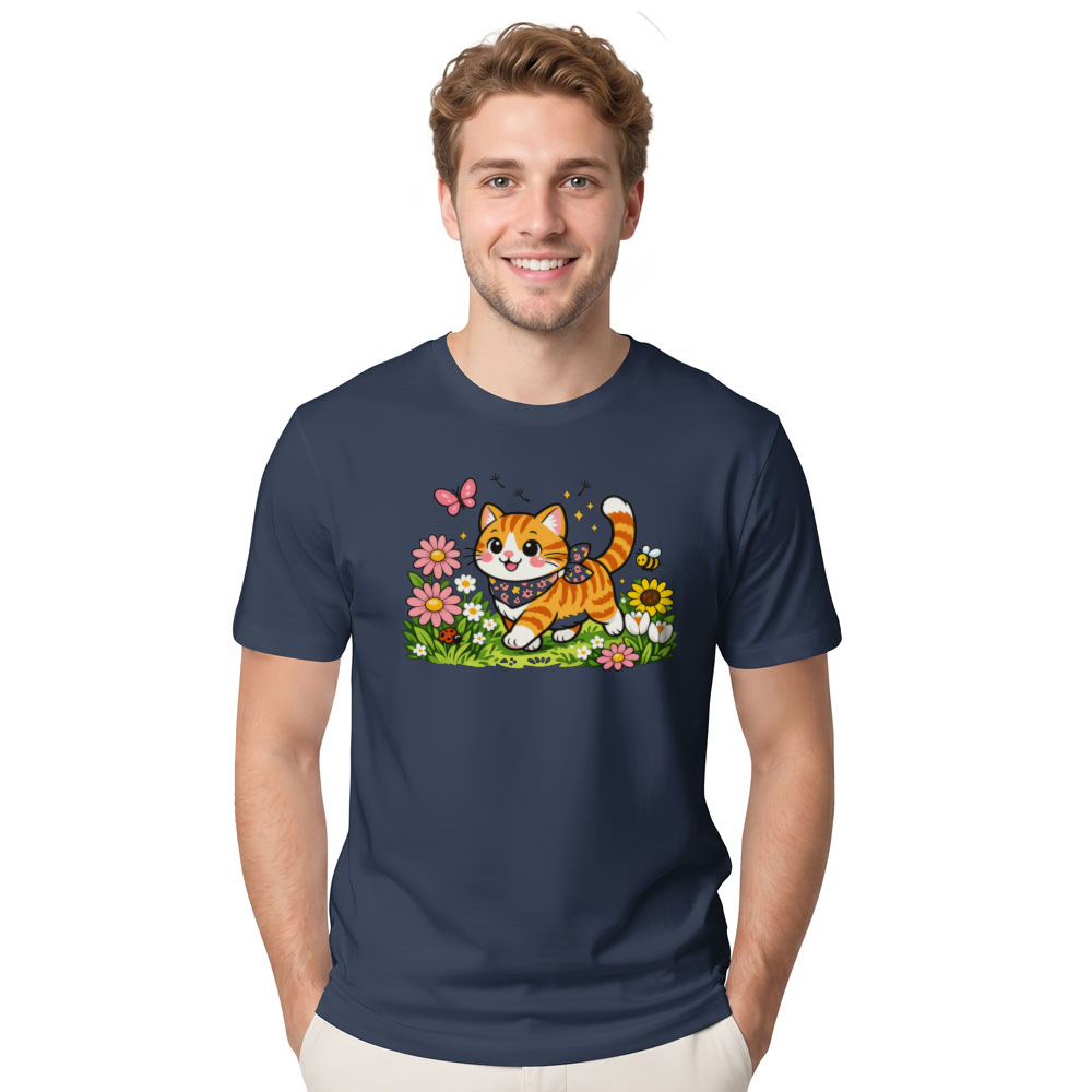 Cheerful Tabby Cat T-Shirt - Cottagecore Floral Gift for Cat Lovers