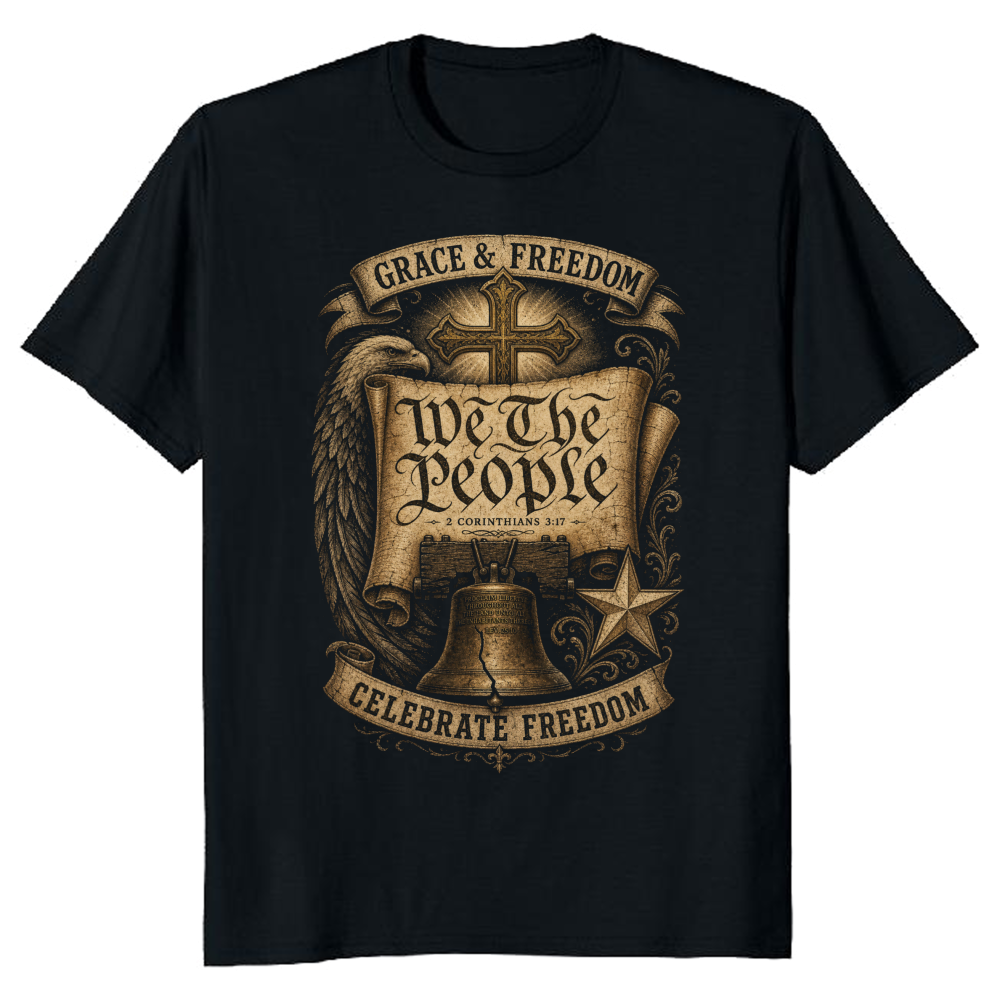 Patriotic Cross Graphic T-Shirt - Gift for Faith and USA Pride
