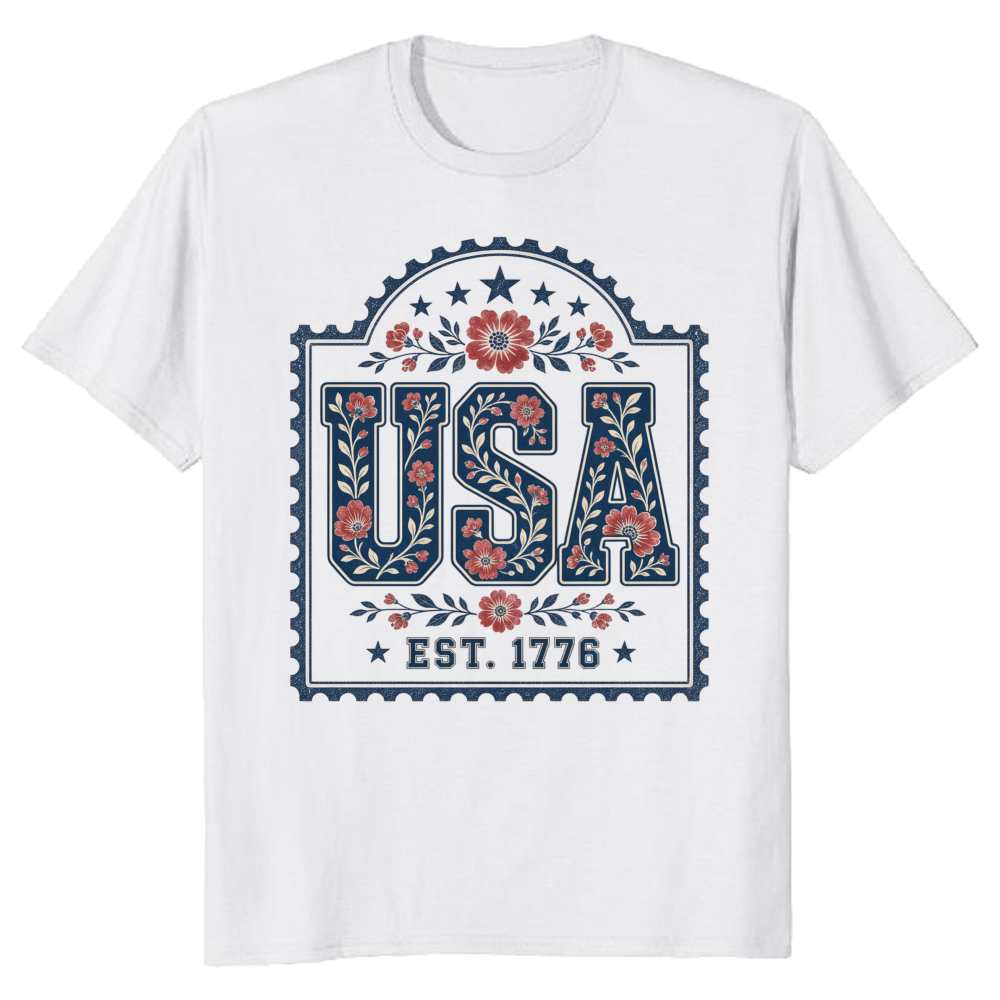 USA Cottagecore Wildflower Lettering Botanical Graphic T-Shirt