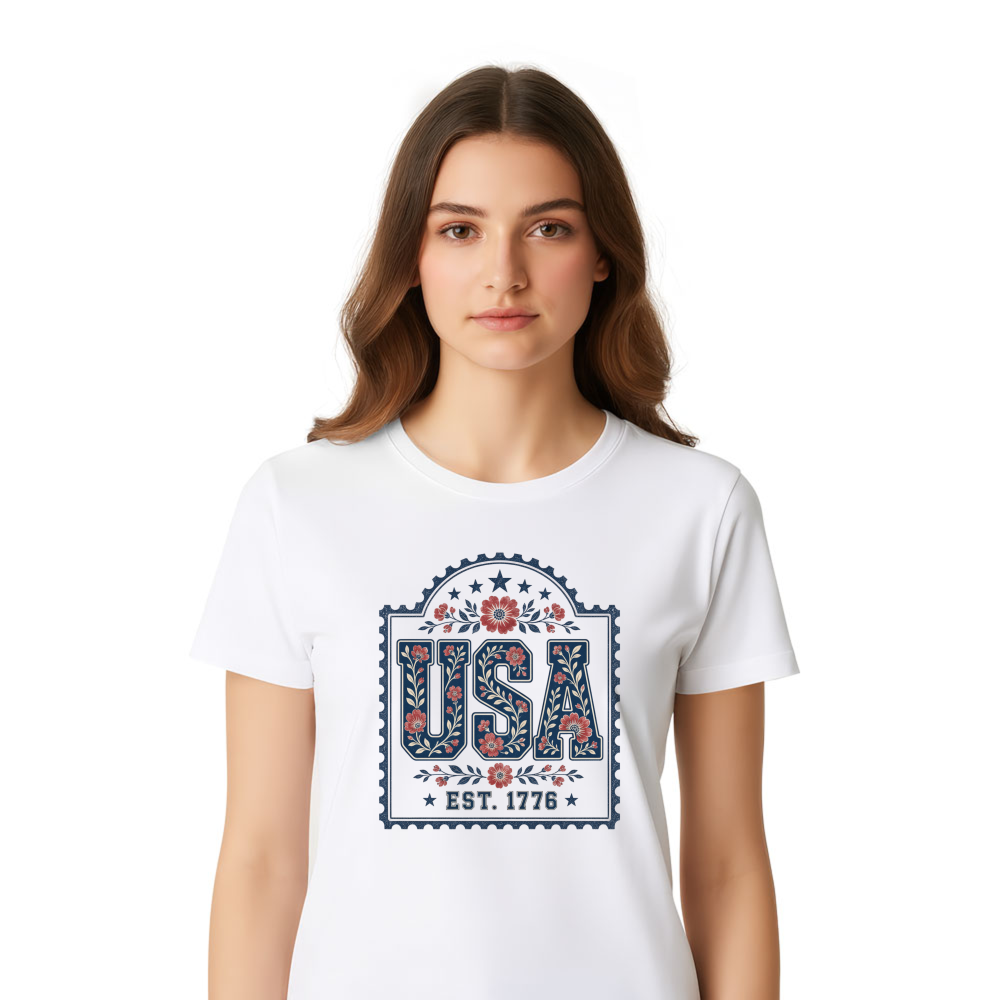 USA Floral Pattern T-Shirt - Independence Day Celebration Shirt