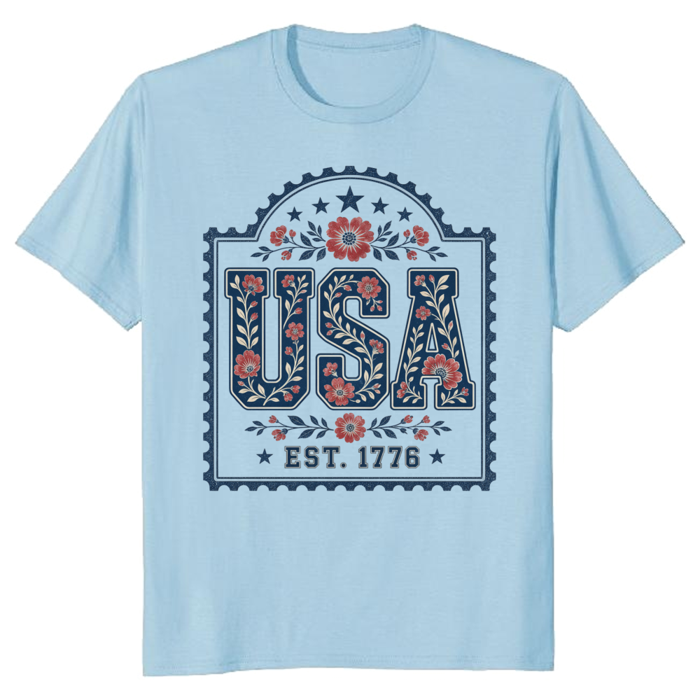 USA Floral Pattern T-Shirt - Independence Day Celebration Shirt