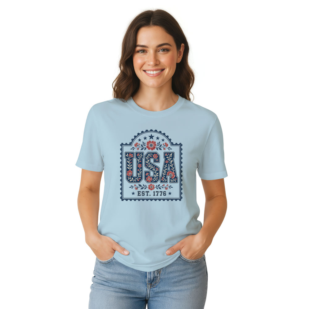 USA Floral Pattern T-Shirt - Independence Day Celebration Shirt