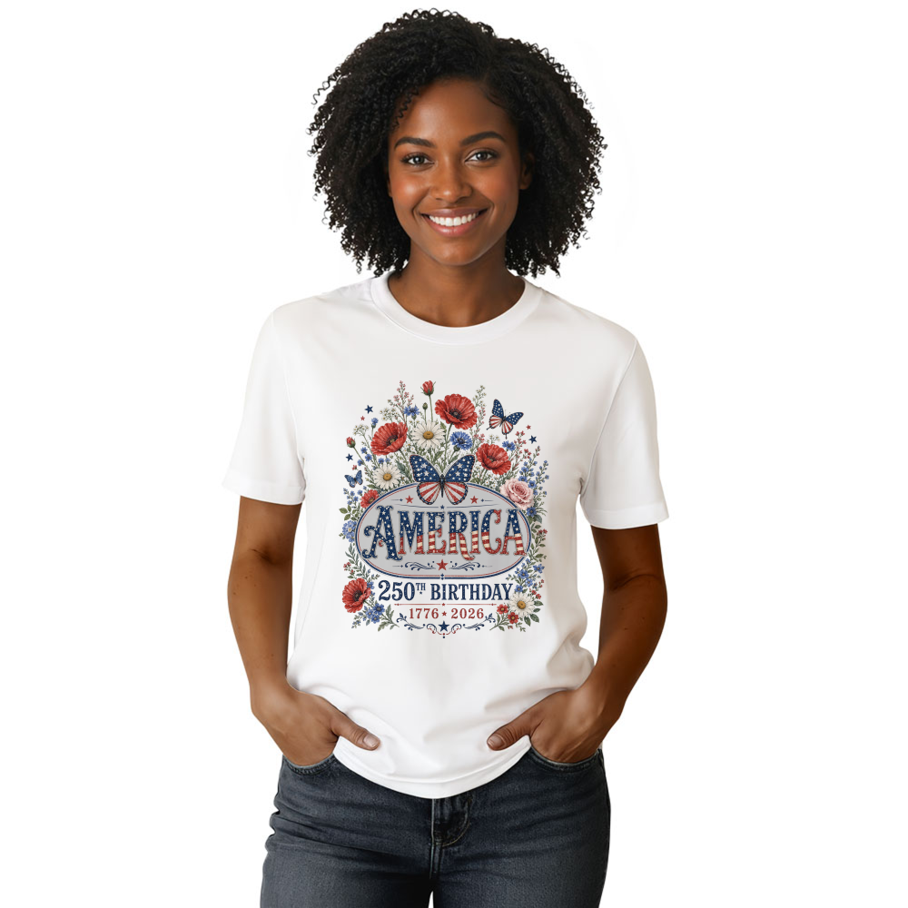 Patriotic 250 Years of Freedom Floral T-Shirt - Gift for Independence Day