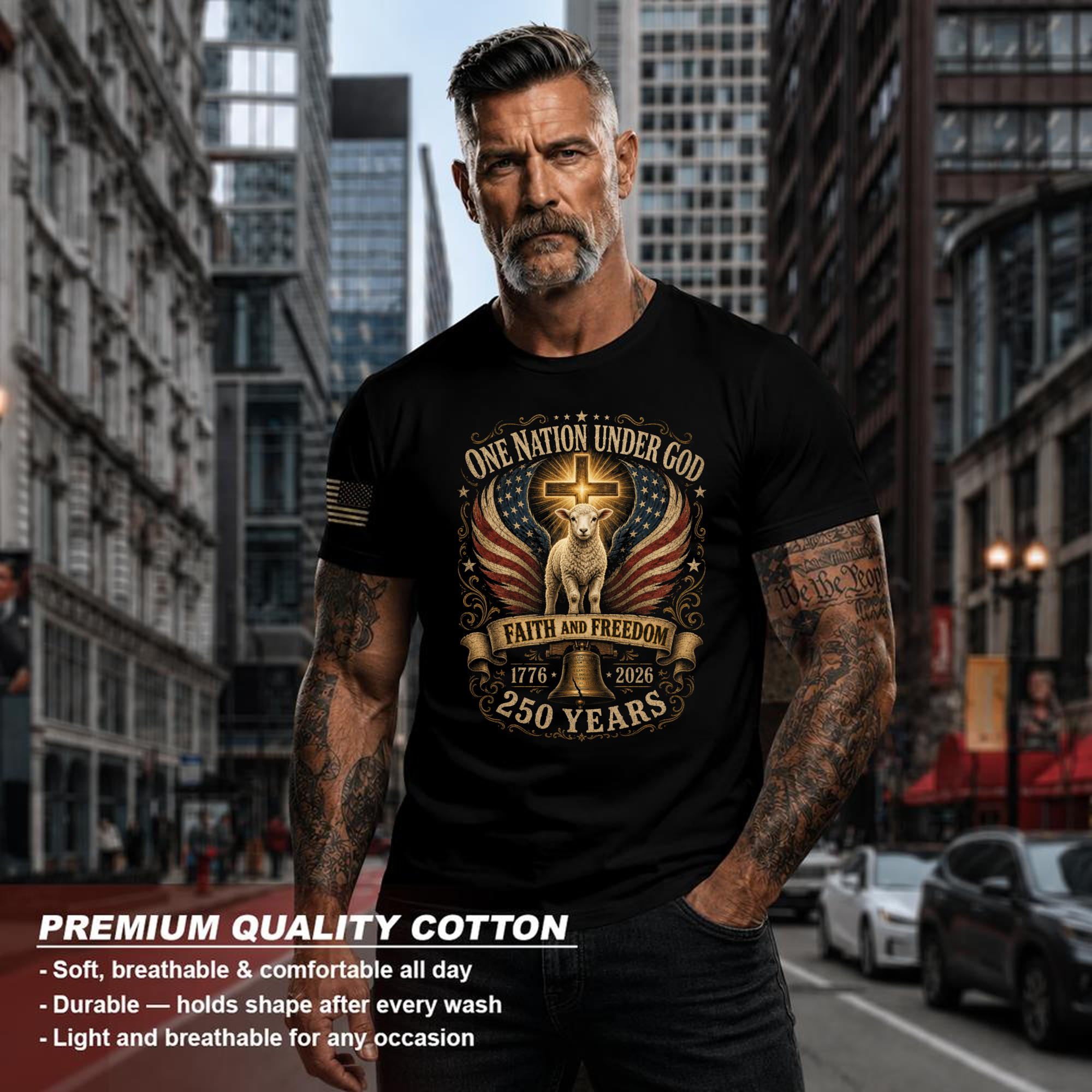 Patriotic Cross Patriot T-Shirt - Independence Day Faith Gift