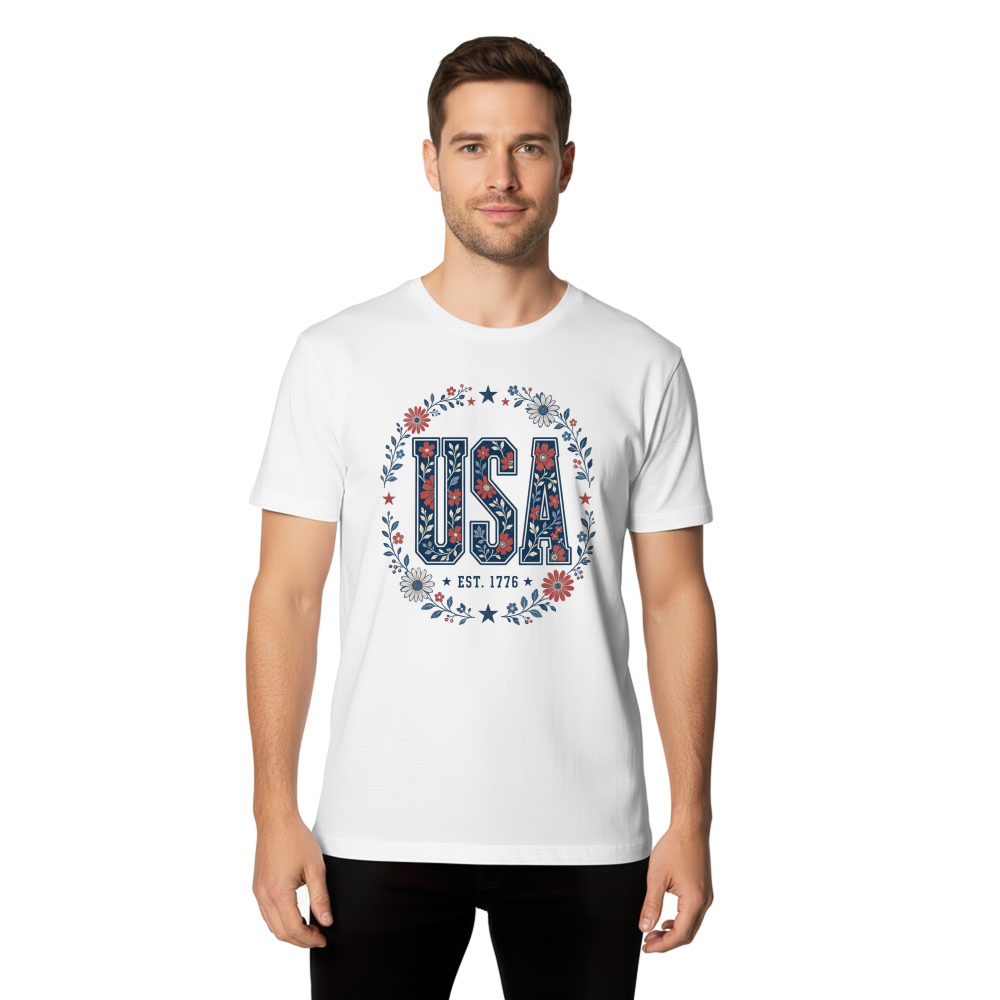USA Floral Pattern T-Shirt - Patriotic Celebration Gift