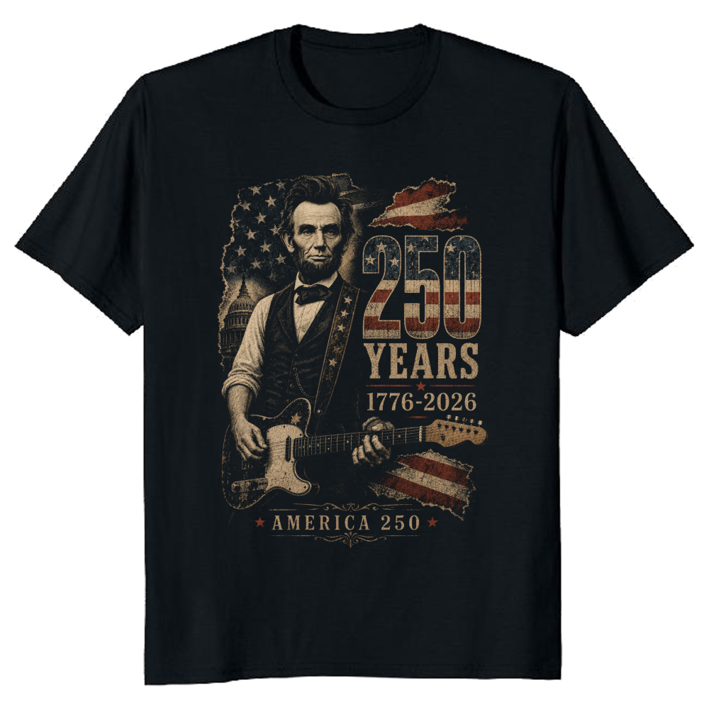 Lincoln Playing Guitar T-Shirt - Gift for Music History Fans