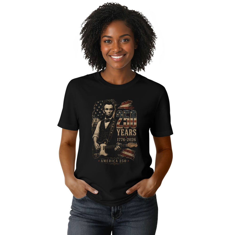 Lincoln Playing Guitar T-Shirt - Gift for Music History Fans