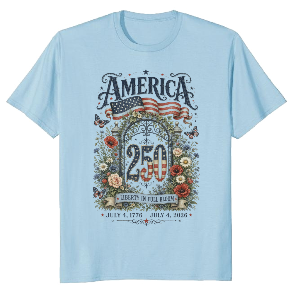 Patriotic 250 Years of Freedom Floral T-Shirt - 250th Anniversary Gift