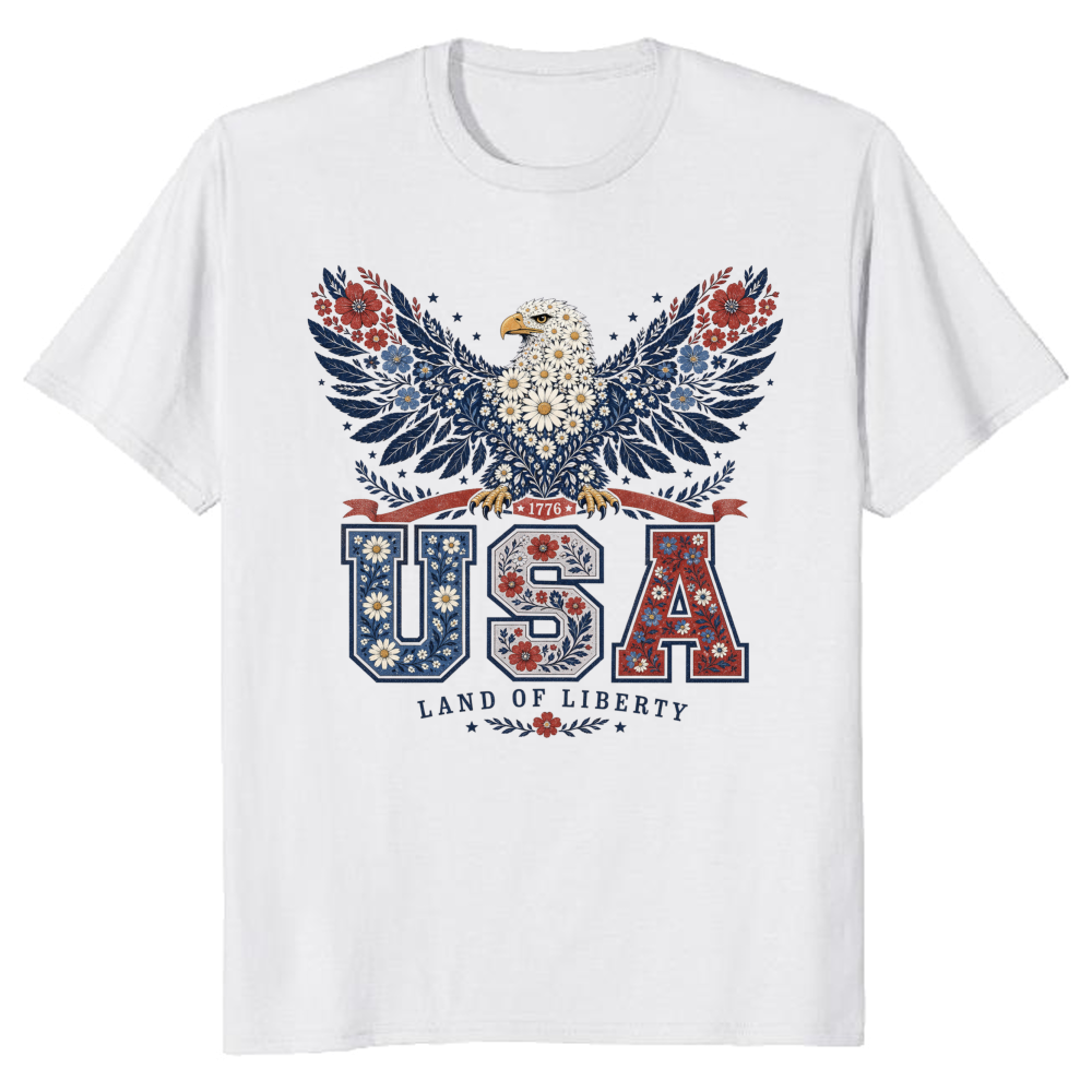 Botanical USA Flower Pattern Graphic T-Shirt