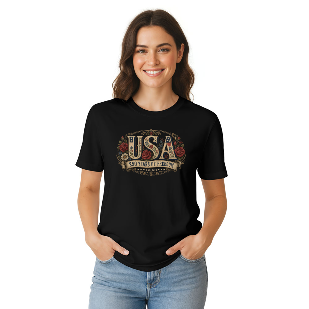 USA Flower Pattern T-Shirt - Patriotic Gift for Floral Art Lovers