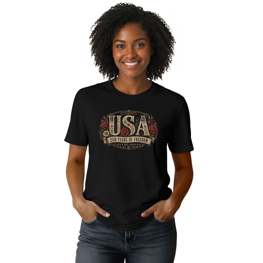 USA Flower Pattern T-Shirt - Patriotic Gift for Floral Art Lovers