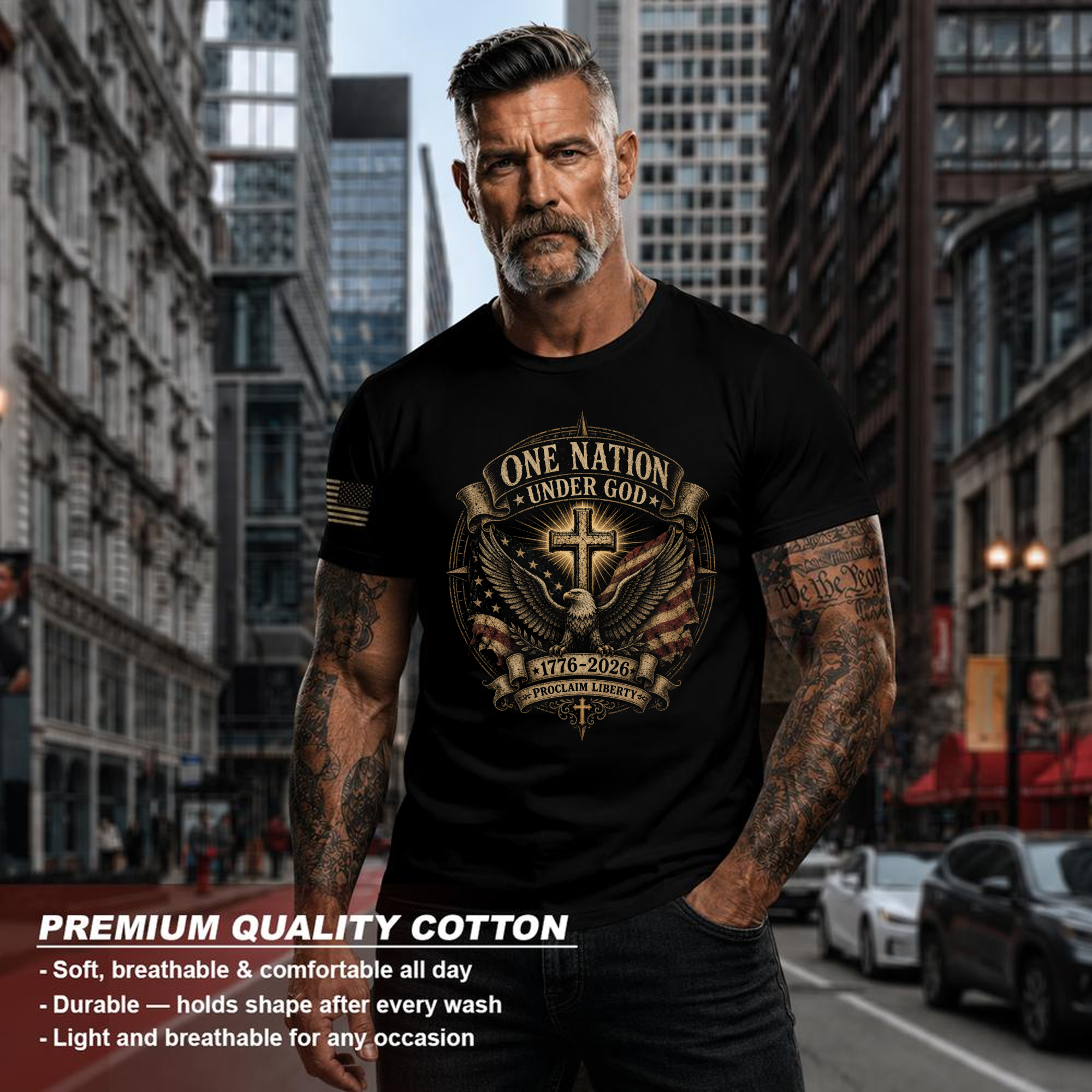 Patriotic Cross Patriot T-Shirt - Independence Day Faith Gift