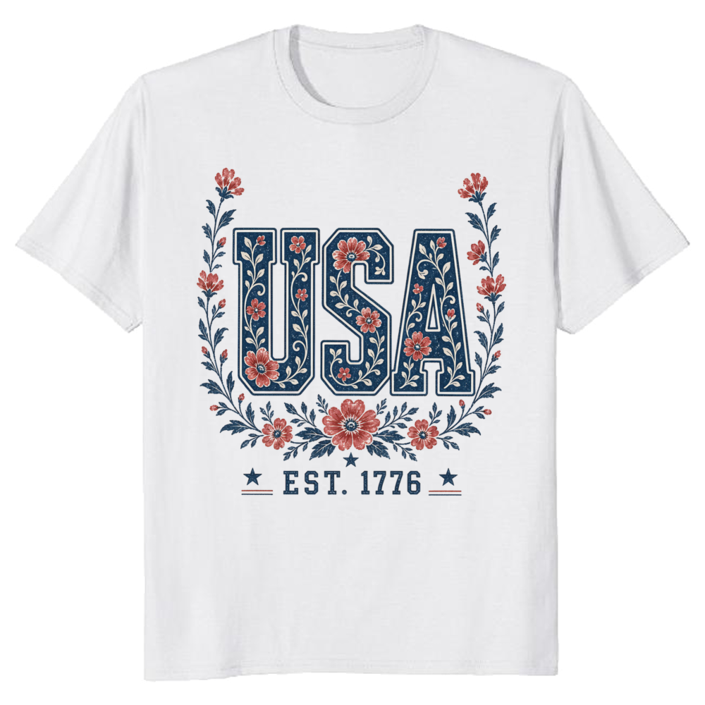 Floral USA Flower Pattern Graphic T-Shirt