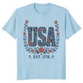USA Flower Pattern T-Shirt - Independence Day Celebration Gift