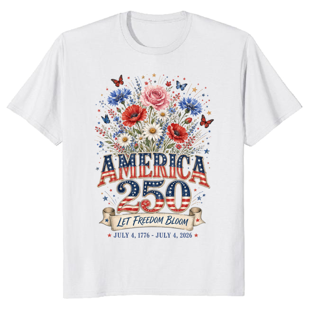 Patriotic 250 Years of Freedom Floral T-Shirt - Independence Day Gift
