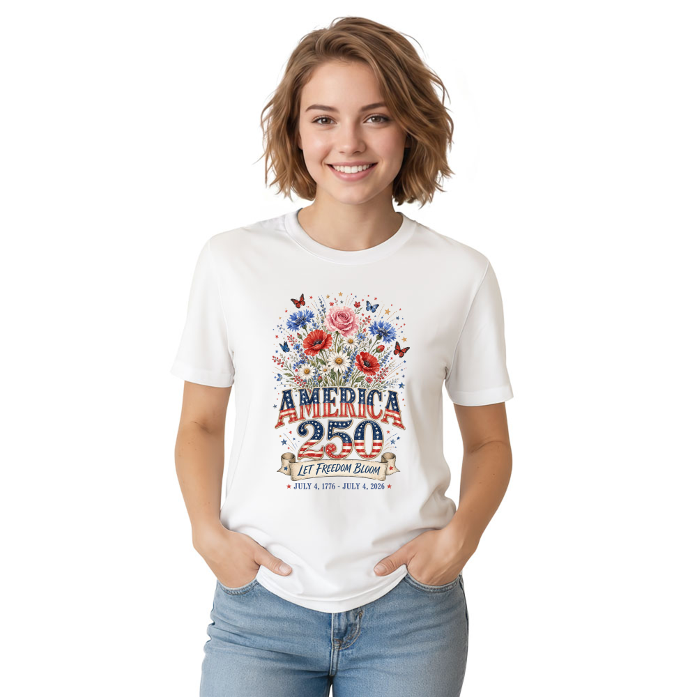 Patriotic 250 Years of Freedom Floral T-Shirt - Independence Day Gift