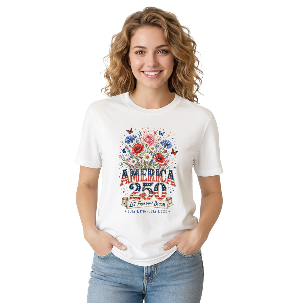 Patriotic 250 Years of Freedom Floral T-Shirt - Independence Day Gift