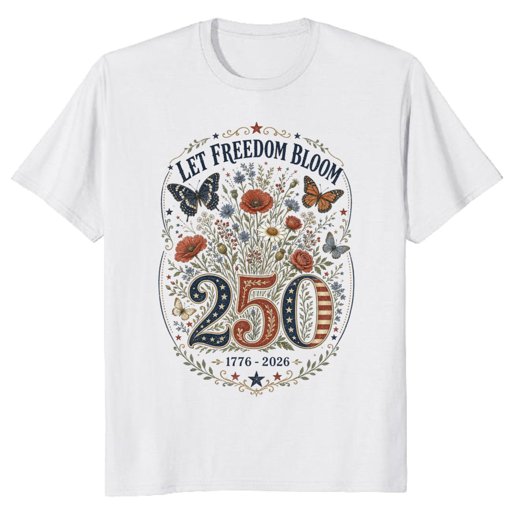 Patriotic 250 Years of Freedom Floral T-Shirt - Gift for Independence Day
