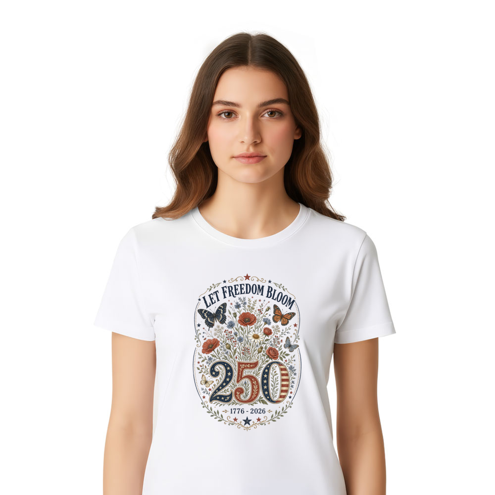 Patriotic 250 Years of Freedom Floral T-Shirt - Gift for Independence Day