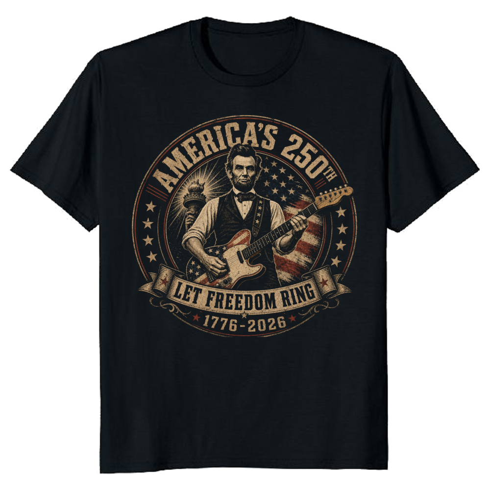 Lincoln Playing Guitar T-Shirt - Gift for Music and History Fans