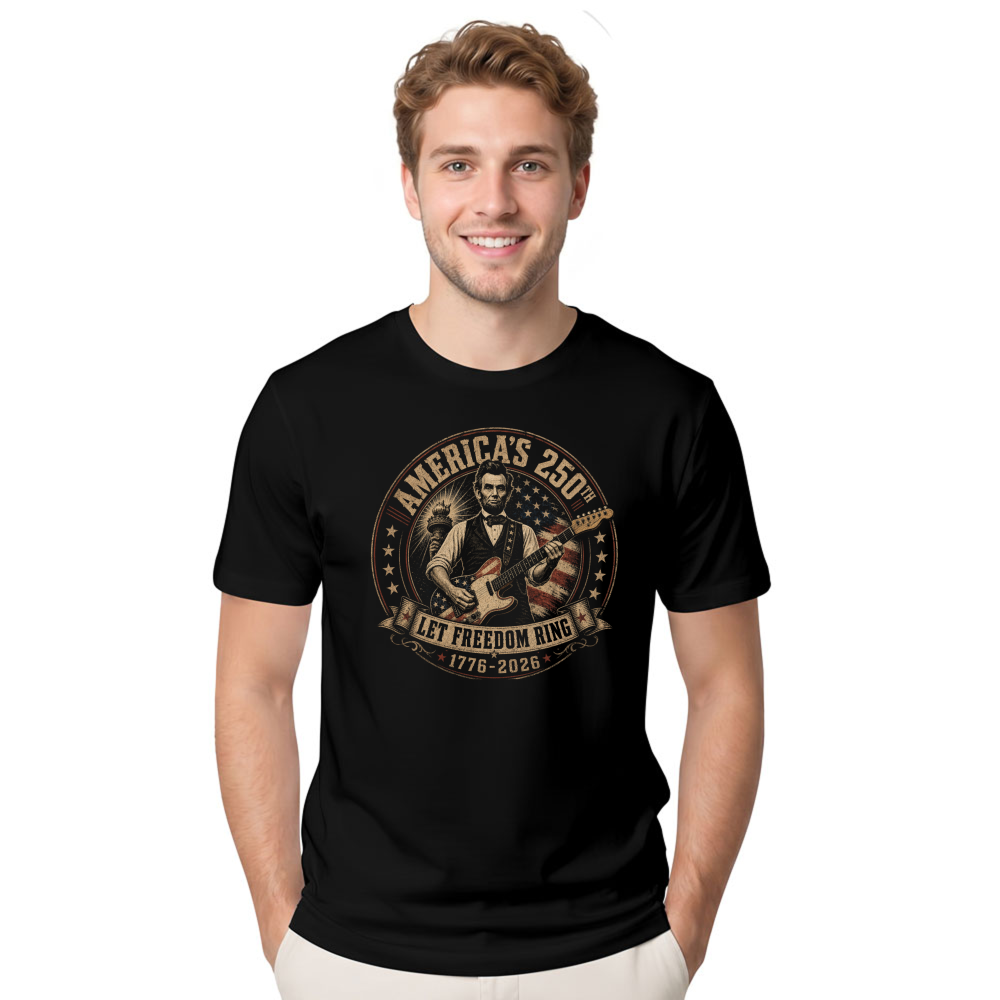 Lincoln Playing Guitar T-Shirt - Gift for Music and History Fans