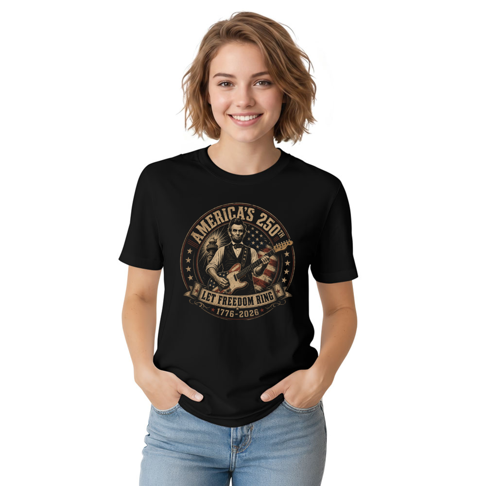 Lincoln Playing Guitar T-Shirt - Gift for Music and History Fans