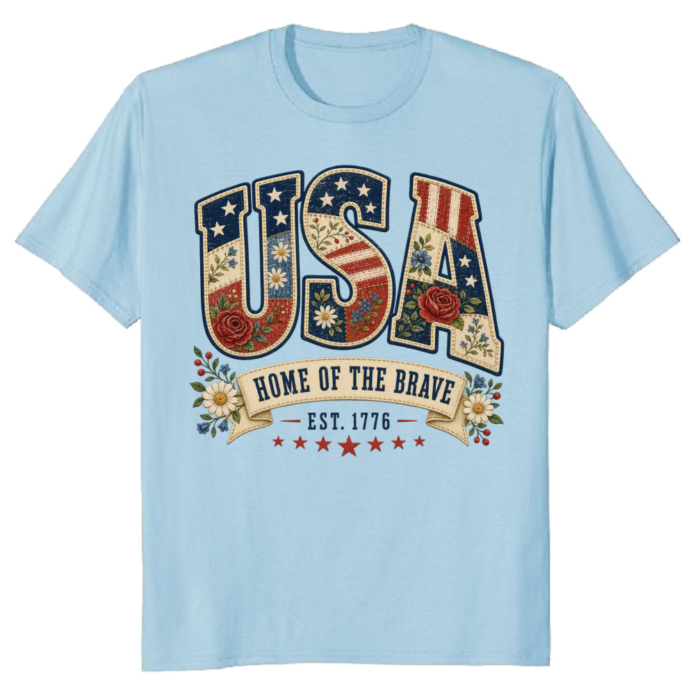 USA Flower Pattern T-Shirt - Gift for Patriotic Flower Lovers