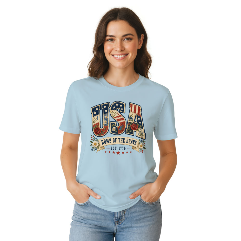 USA Flower Pattern T-Shirt - Gift for Patriotic Flower Lovers