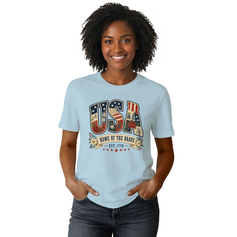 USA Flower Pattern T-Shirt - Gift for Patriotic Flower Lovers
