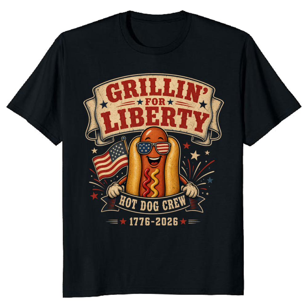 Patriotic Hot Dog T-Shirt - Gift for Fourth of July BBQ Lovers