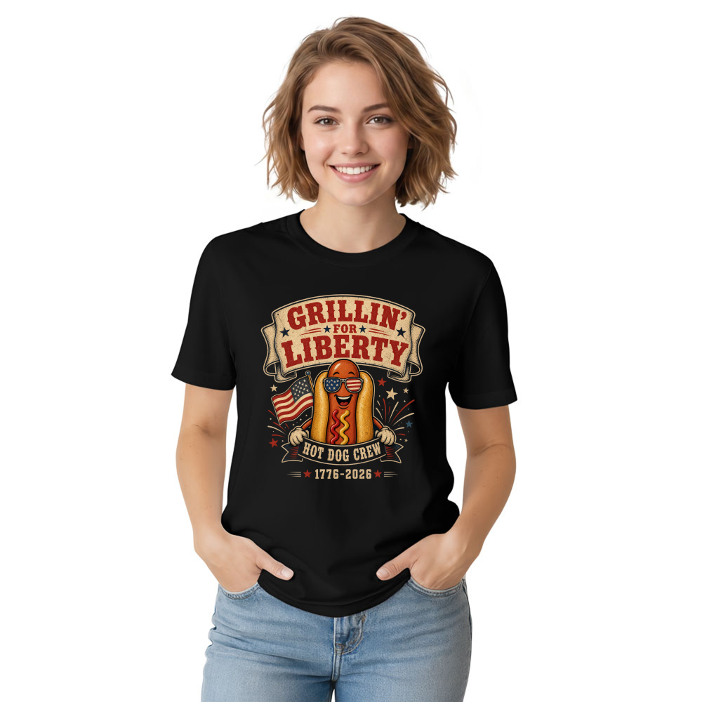 Patriotic Hot Dog T-Shirt - Gift for Fourth of July BBQ Lovers