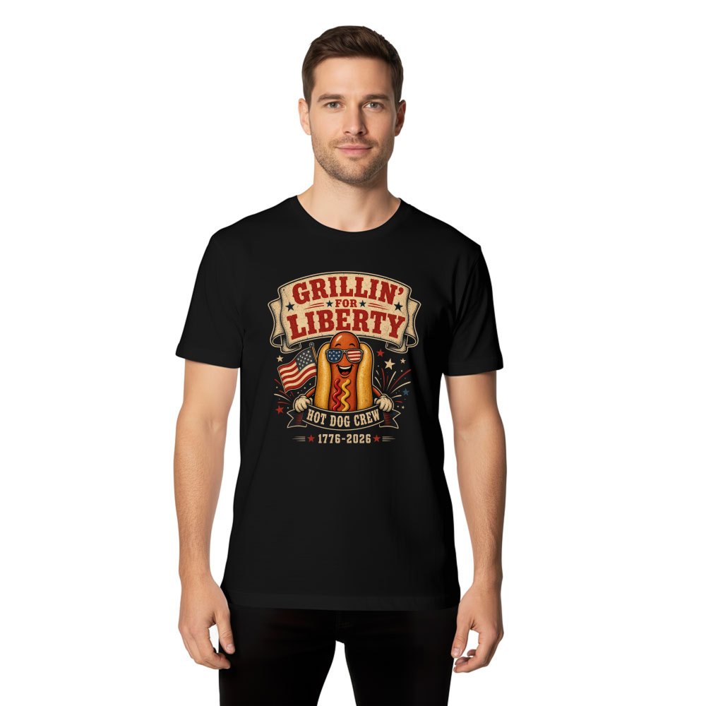 Patriotic Hot Dog T-Shirt - Gift for Fourth of July BBQ Lovers