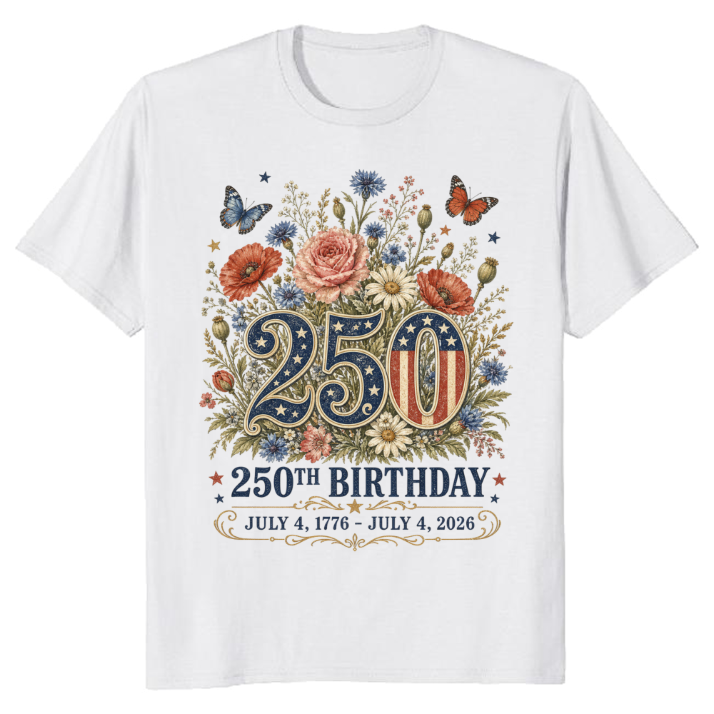 Patriotic 250 Years of Freedom Floral T-Shirt - 250th Anniversary Gift