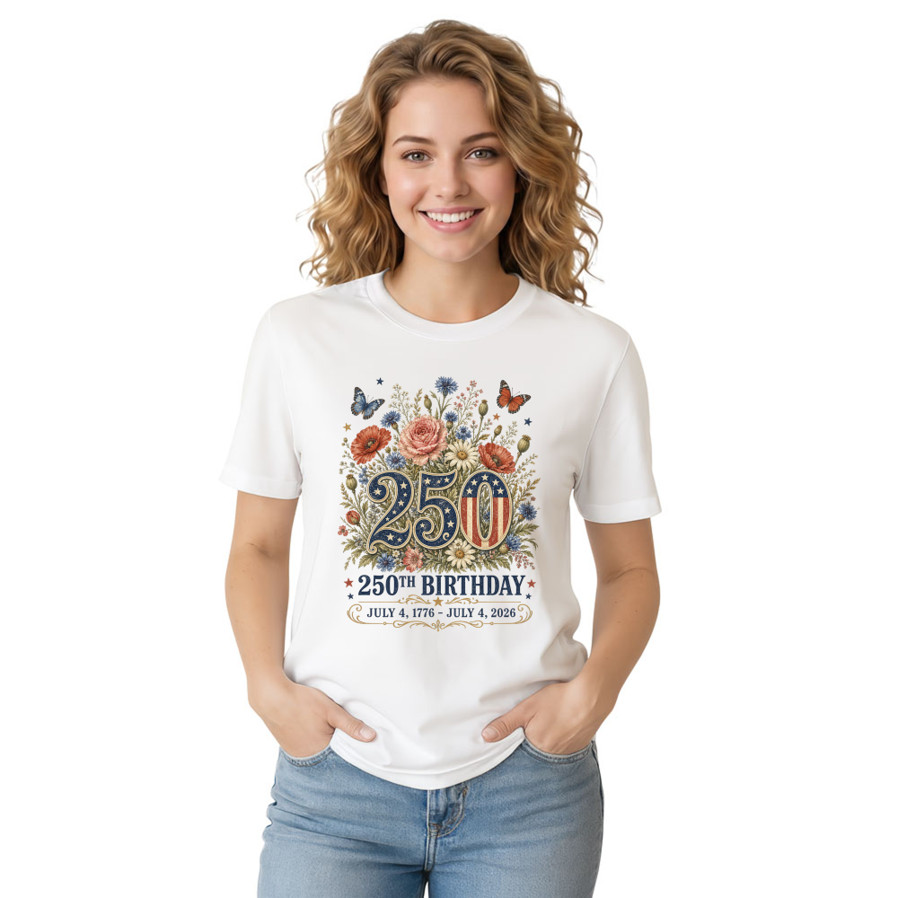 Patriotic 250 Years of Freedom Floral T-Shirt - 250th Anniversary Gift