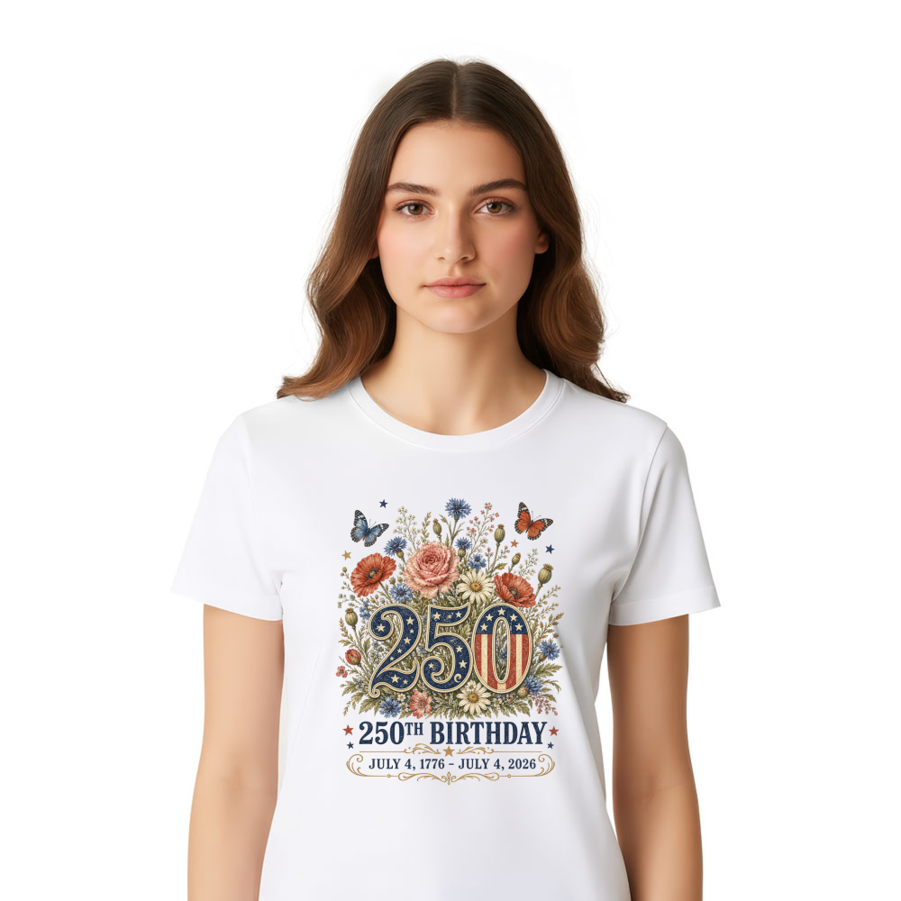 Patriotic 250 Years of Freedom Floral T-Shirt - 250th Anniversary Gift