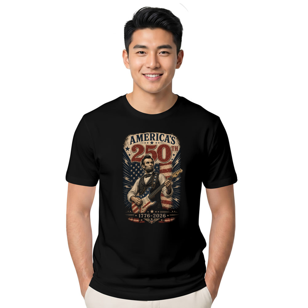 Lincoln Playing Guitar T-Shirt - Gift for History and Music Lovers