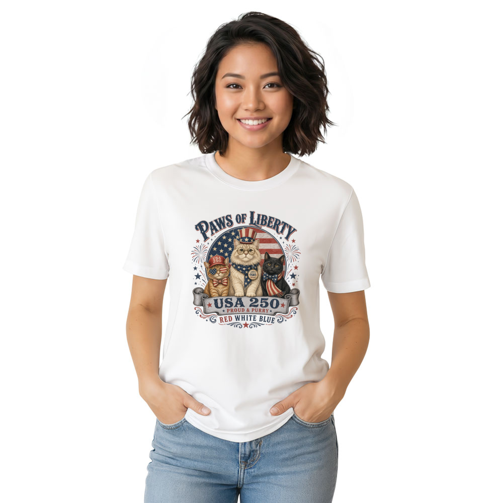 Patriotic Cat Graphic T-Shirt - Gift for Cat Lovers