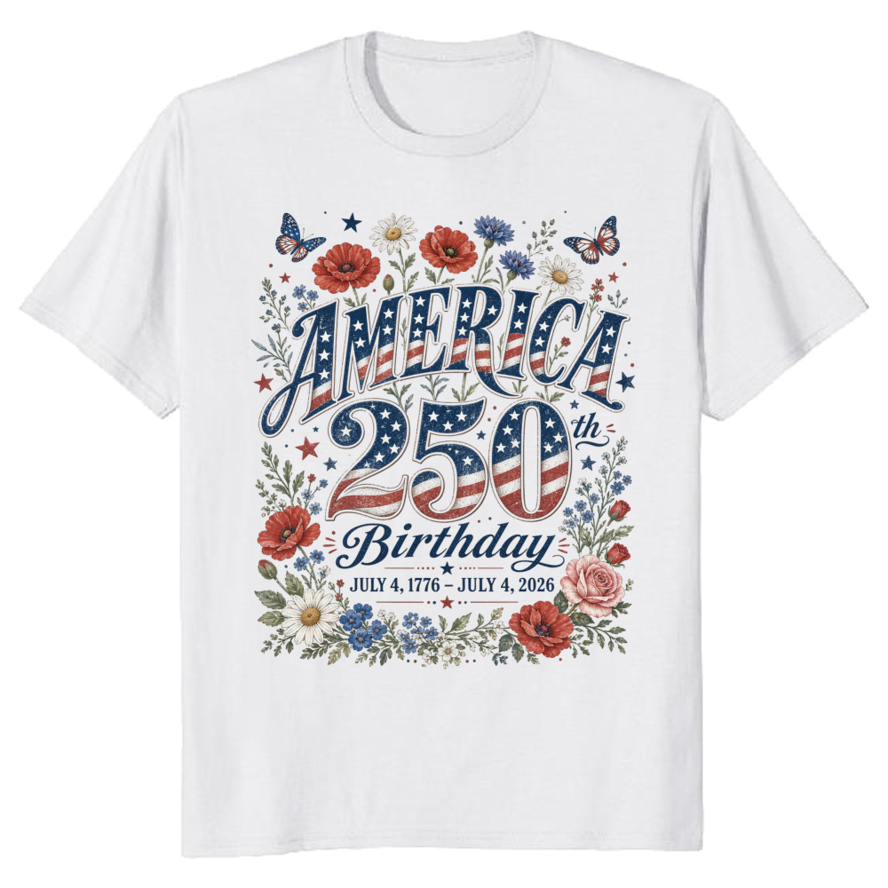 Patriotic 250 Years of Freedom Floral T-Shirt - Gift for America 250th Anniversary