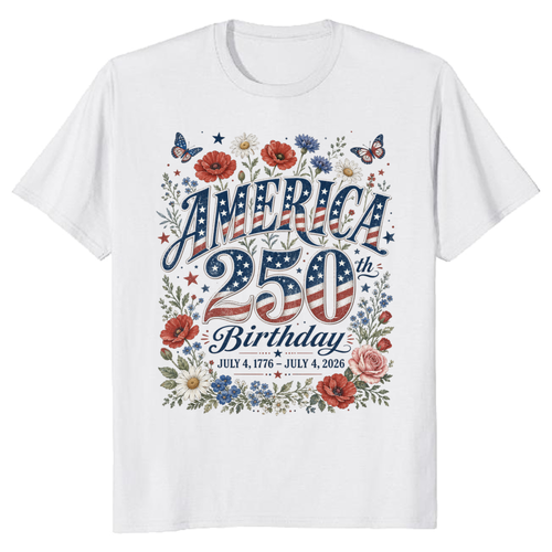 250 Year Of Freedom Patriotic Flower Graphic T-Shirt