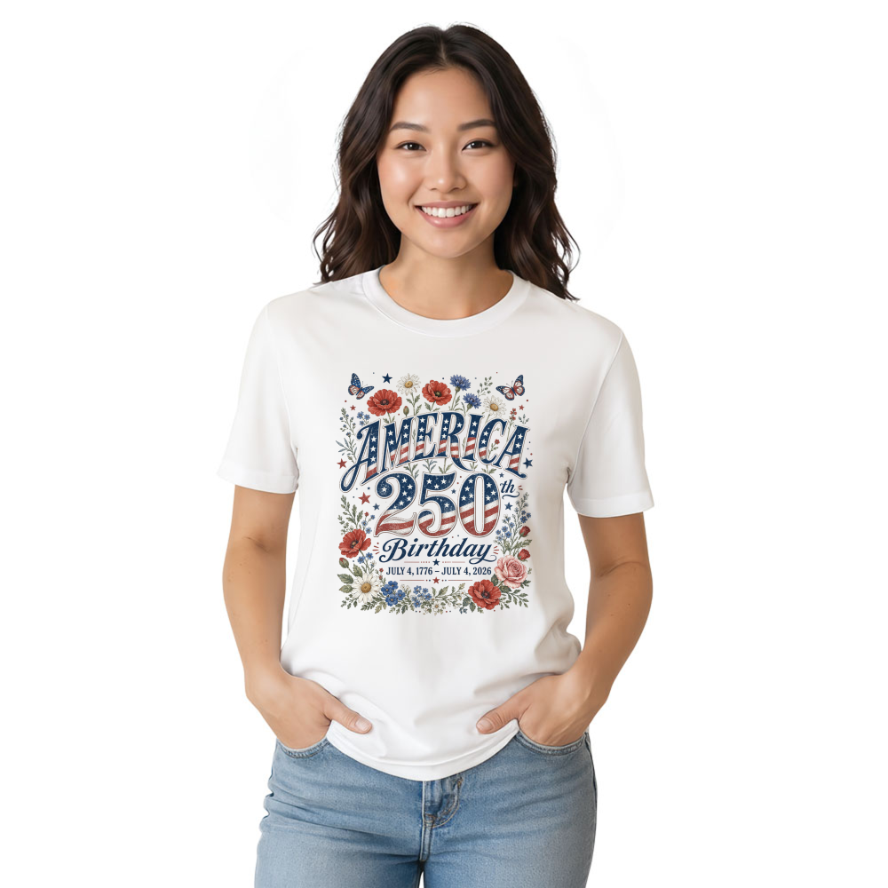 Patriotic 250 Years of Freedom Floral T-Shirt - Gift for America 250th Anniversary