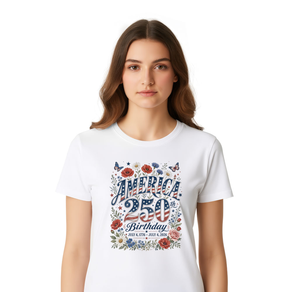 Patriotic 250 Years of Freedom Floral T-Shirt - Gift for America 250th Anniversary