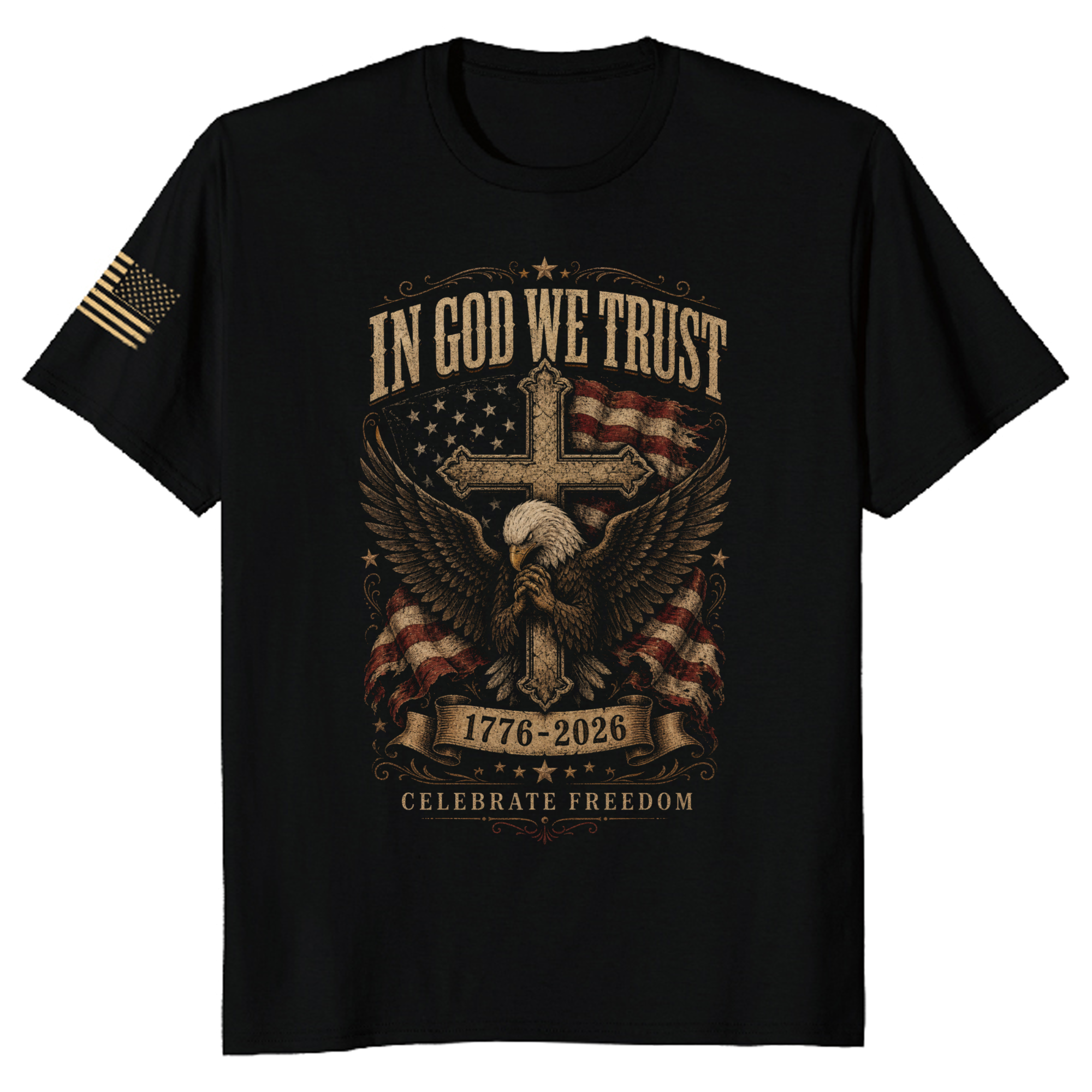 Patriotic Cross T-Shirt - Faith and Independence Day Gift