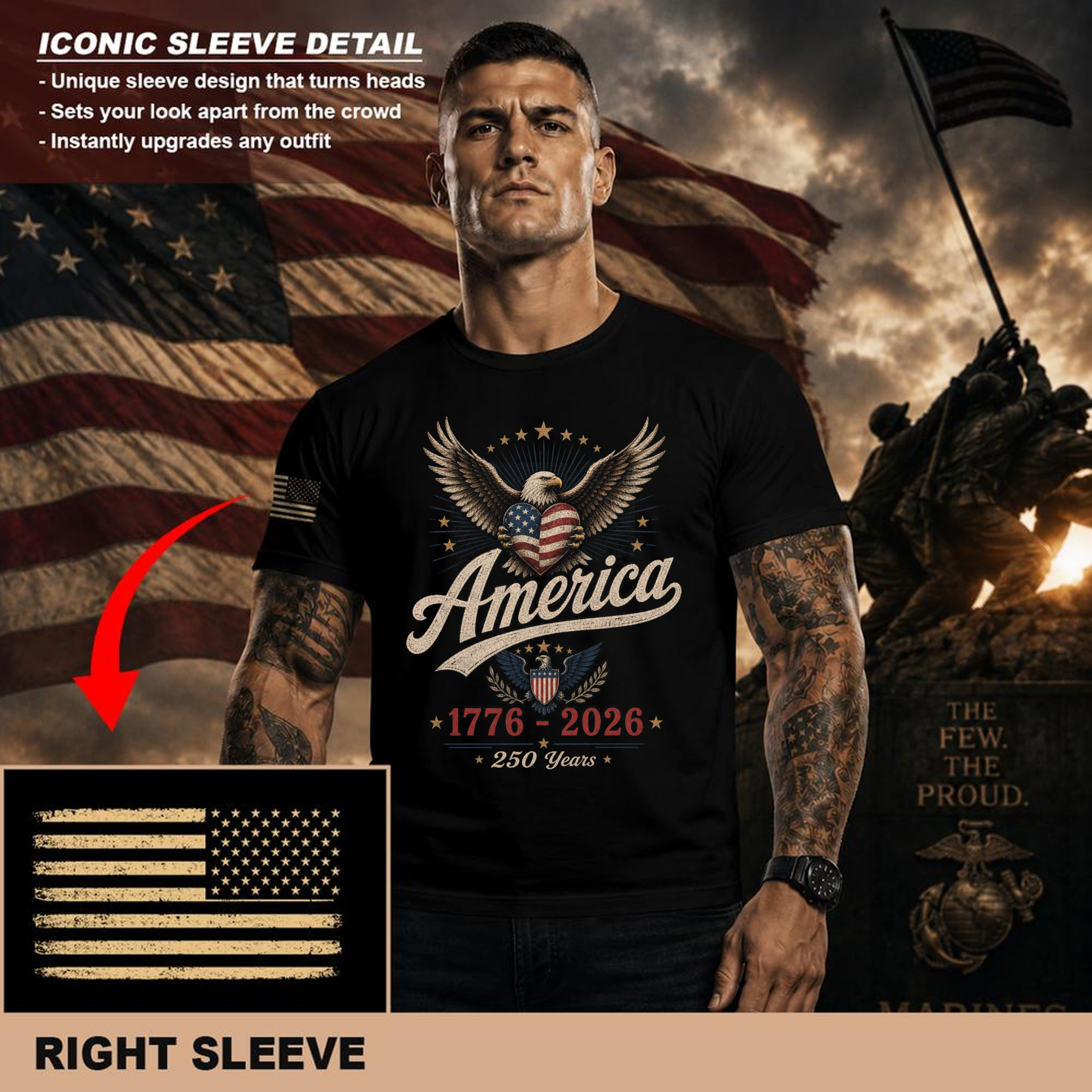 250th Anniversary Pretty Flag Patriot T-Shirt - USA 250 Celebration Gift